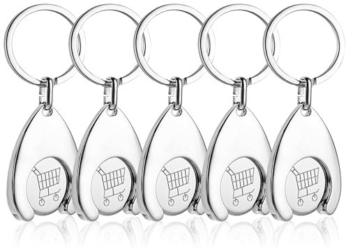 MOVYEE 5 Pezzi Gettone Carrello Spesa Rimovibile,Portachiavi a Moneta per Carrello della Spesa Chip in Acciaio (Stile 1)