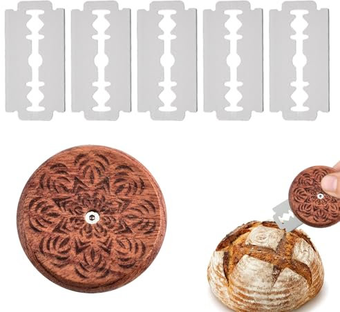 Bäckermesser,Bäckermesser Brot mit 5 Rasierklinge,Brot Schneide Werkzeug,Teig Rasiermesser,Brot Lahm Scoring Tool,Teigmesser aus Holz,Brot Einschneidemesser für DIY Brotteig Muster Kochen Werkzeug