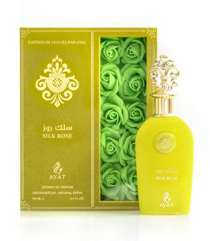 AYAT PERFUMES – Extrait Eau de Parfum Femme SILK ROSE 100 ml Senteurs Florales, Gourmand & Sucré – Idée Cadeau Femme Jolie Bouteille en Velours – Flower Edition – EDP Parfum Oriental Luxe de Dubaï