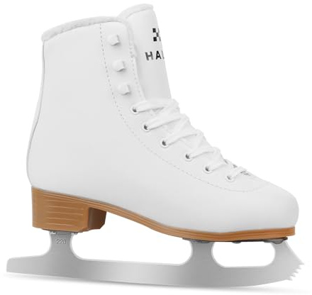 HALOSK Premium Leather Womens/Girls Figure Ice Skates - Memory Foam Collar Beginner Youth Ice Skates with Stainless Steel Blade, Women Size 5 6 7 8 9 10, White