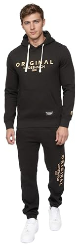 Crosshatch full tracksuit Hooded Fleece Sweatshirt Hoodie Jacket Sweatpants Joggers by Jeanbase Black L