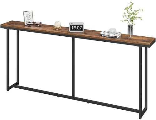 Yaheetech Slim Console Table, 180 × 20 × 81 cm, Rustic Brown & Black | Industrial Style for Small Spaces, 20 kg Tabletop Capacity, Reinforced Crossbar, Anti-Tip Kit, Lightweight Build