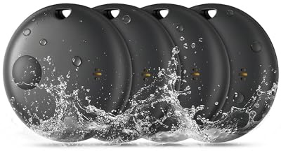 KUKIHO Tracker Tag 4er-Pack – Smart Key Finder kompatibel mit Apple, iOS (Bluetooth), Wasserfest IP67, Austauschbare Batterie, geeignet für Gepäck, Koffer, Taschen, Brieftaschen (Schwarz)