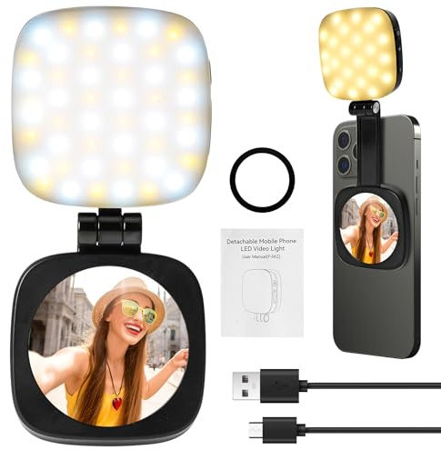 Luce Magnetica per Selfie, Anello Luminoso con Specchio Magnetico Compatibile MagSafe Ricaricabile Ring Selfie Light LED Luce ad Anello per Telefono Cellulare Fotografia/TikTok/Chiamate Zoom/Video