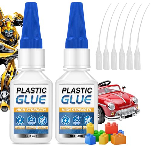 Kunststoffkleber 30g*2, Permanenter transparenter Sekundenkleber, Modellbau Kleber für Kunststoff, ABS, PVC, PLA, Acryl & 3D-Druck, Schnell härtend, Wasserdicht & Hitzebeständig
