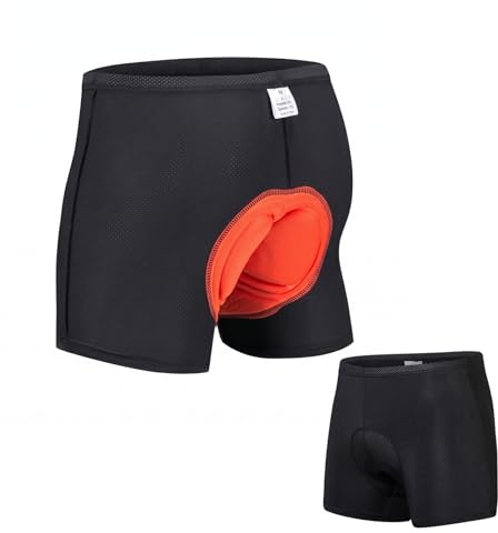 Fiohiros Boys 3D Padded Cycling Shorts, Kids Padded Cycling Shorts Boys Age 6-14, Breathable Black Bicycle Undershorts for Mountain Bike (UK, Age, 10 Years, 12 Years, Regular, Regular, Black+Orange)