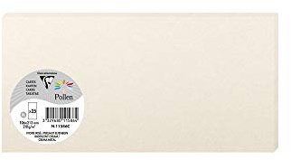 Clairefontaine 11586C - Paquet de 25 Cartes Simples - Format DL 10,6x21,3cm - 210g/m² - Coloris Ivoire Irisé - Cartons d'Invitation Evènements et Correspondance - Gamme Pollen - Papier Premium Lisse