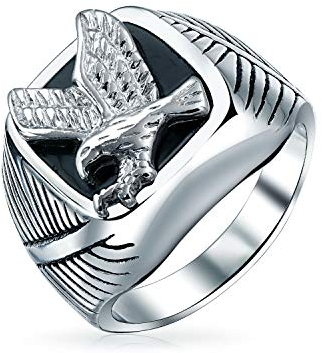 Bling Jewelry Personalisiere Herrengroßer Statement Quadrat Schwarzer Patriotischer Usa Amerikanischer Weißkopfseeadler Siegelring Für Männer In Silberton Edelstahl