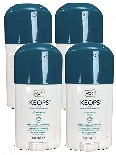 RoC - Barra de desodorante Keops, sin perfume, sin alcohol, reduce el exceso de sudoración, lote de 4 x 40 ml