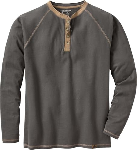 Legendary Whitetails Mens Long Sleeve Casual Fit 100% Cotton Henley Shirt, Charcoal, XL