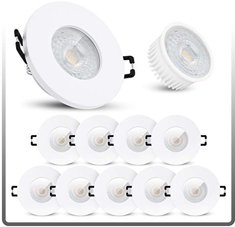 linovum ISAWO Einbaustrahler Bad IP65 mit LED Leuchtmittel 10 Stück - 5W neutralweiß 230V - Badeinbaustrahler flach weiß rund