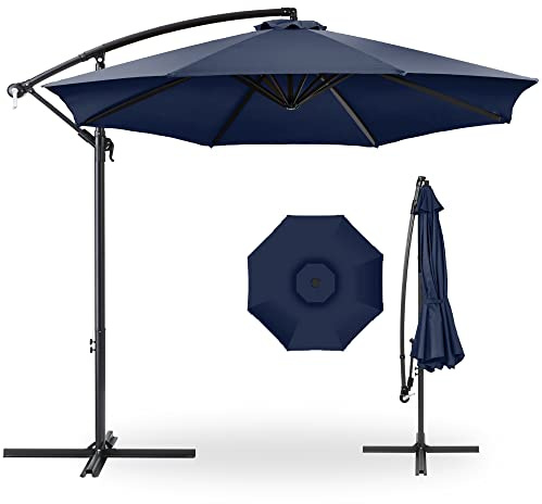 Best Choice Products 10ft Offset Cantilever Hanging Market Patio Umbrella, 8 Sturdy Ribs, Easy Adjustment - Navy Blue