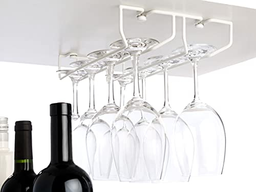Vardesign Colgador para Copas Soporte Bajo Balda de Mueble y Armario de Cocina Sujeción por Tornillos Lacado (Blanco)