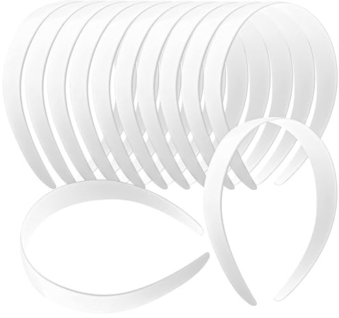 VOKOY 12 PCS White Plastic Headbands, 1 Inch Wide No Teeth Hair Bands for Girls & Women, Blank DIY Plain Headbands for Crafts