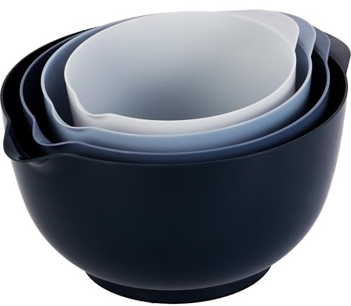BoxedHome Nesting Plastic Mixing Bowl Set With Pour Spout, Microwave and Dishwasher Safe, BPA free Non-Slip Base, Set of 4 Size 1.7, 2.5, 3.5 and 4.5qt, Great for Prepping, Baking, Cooking (Haze Blue)