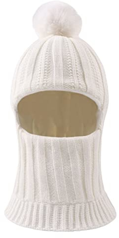 XIAOHAWANG Bebé de Punto Dinosaurio Invierno Balaclava Gorro Pompón Niño Niña Niño Sombrero Bufanda con Orejas Nieve Calentador Cuello 1 a 10 Años (Blanco, 3 a 10 Años)