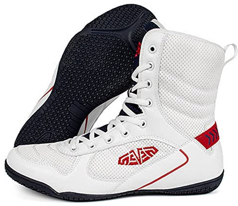 TECDOTO Professionella boxningsskor för män, höga brottningsskor, boxningsstövlar, kampträningsskor, sparringsskor för män, boxningsskor, boxning, sneakers, vit-42EU
