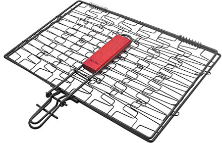 KICHOUSE 1pezzi Cestino Barbecue in Acciaio Nero Per Barbecue e Pesce Manico Antiscottatura Fessure Perfettamente Dimensionate Per Distribuzione Uniforme Del Calore