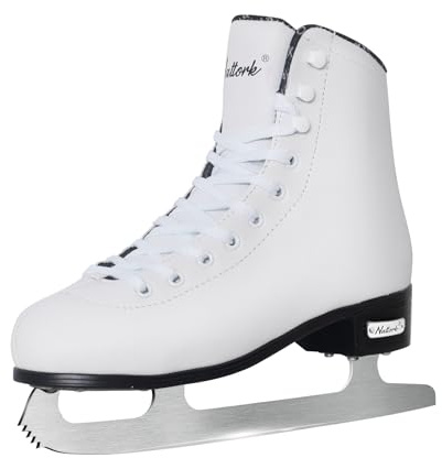 Nattork White Figure Skates Excellence Stainless Steel Blades Ice Figure Skating with Enhanced Support Strength Performance and Ultimate Comfort for Women and Men