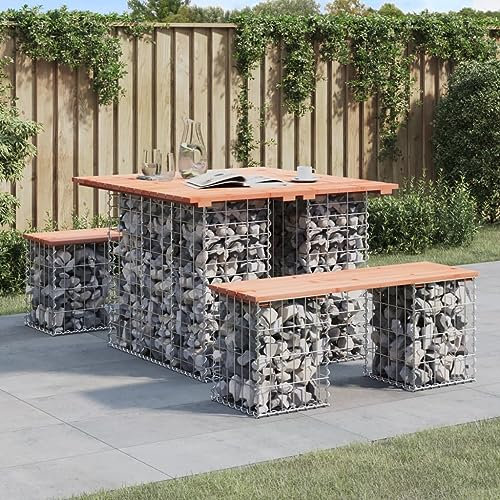 Homgoday Gabionenbank - Banco de jardín, gaviones, cesta de piedra, cesta de alambre, bancos de jardín, cesta de gaviones, banco de jardín, balcón, banco de 100 x 102 x 72 cm, madera maciza de abeto