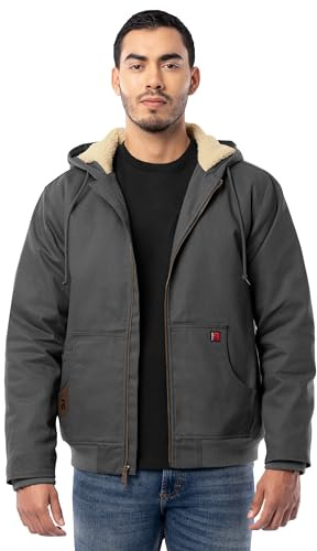 Wrangler Riggs Workwear Men's Duck Sherpa Lined Full Zip Jacket, Charcoal Grey, Large