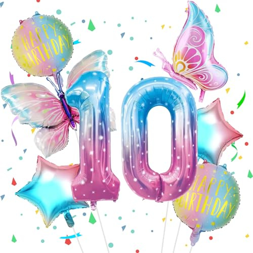 VUCDXOP Palloncino Compleanno 10 Anni Stella, 8pcs Stella Palloncini di Compleanno Set di Foil Palloncino Numero 10, Numeri Gonfiabili Palloncini 10,Compleanno Gonfiabili Pallone per Anniversario