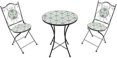 AXI Amélie Bistroset 3-teilig mit Mosaik Design in Blau/Gelb | Bistrotisch mit 2 Stühlen | Bistro Gartenmöbel Set für Garten/Balkon/Terrasse | Balkonset/Sitzgruppe Sizilianischer Stil