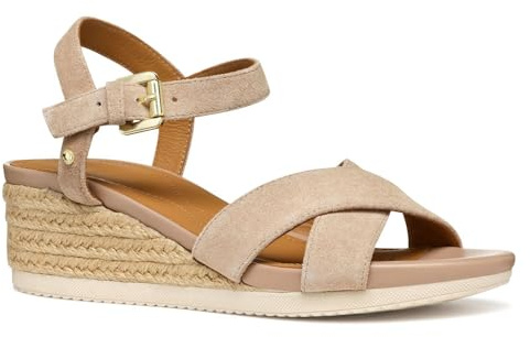 Geox D ISCHIA Corda B, Sandalo con Zeppa Donna, Dk Skin, 39 EU