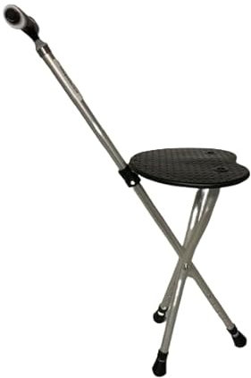 Portable Folding Aluminium Walking Stick Seat with Torch, 200kg Capacity, Adjustable Height 46-55cm x 70-80cm