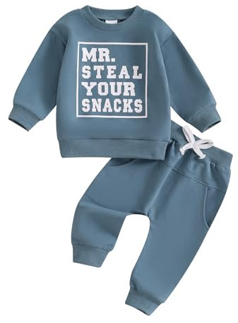Carolilly Toddler Baby Boys Outfits T-Shirt Long Sleeve Letter Print Sweatshirts Pullover + Pocket Pants Set 2PCs Contrast Color Outfits Tracksuit Boys Clothing Sets (Navy Blue, 3-4 Years)