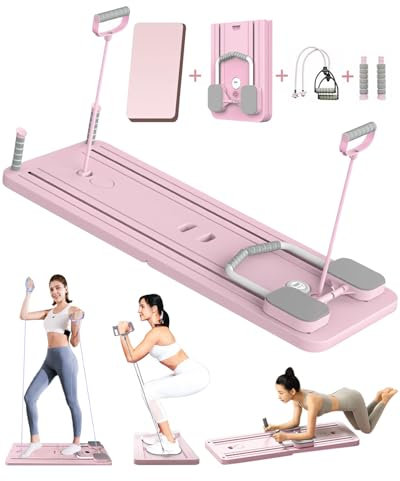 Giabuao Faltbares Multifunktions-Pates-Reformer-Board mit Bauch-Roller Pilates Board mit Ellenbogenstütze, Bauchmuskeltrainer, Automatischer Rückprall und Spannseil für Zuhause Fitness