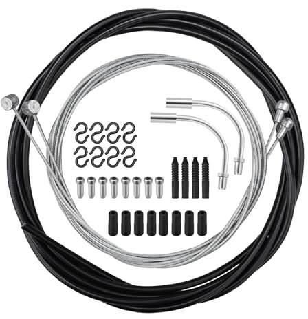 Fahrrad Bremszug Set, Universal Bowdenzug Schaltzug Kit, mit Vorderrad-Bremszug, Hinterrad-Bremszug, 90° V-förmiger Bremskrümmer, Bremszugkappe, S-Haken, für Mountainbike, Rennrad