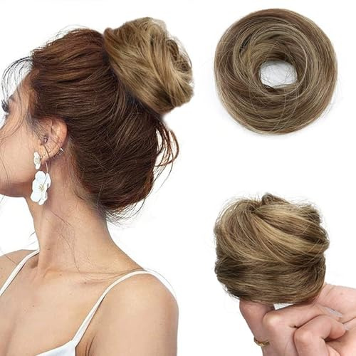 Chouchous pour Cheveux Lisses, Postiche avec élastique pour Femme, Chignon Extension Capillaire Synthétique Souple, Chouchous Donut pour Femme (Brun)