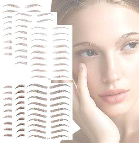 THQAE 6 Feuilles Autocollants de Sourcils 4D Patch, Eyebrow Tattoos Stickers Autocollant Bionique pour Sourcils, Faux Sourcils Pochoirs Tatouage Imperméable pour Femmes
