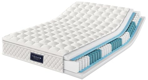 muenfly Matelas à ressorts ensachés 160 x 200 cm pour lit double, matelas H3 avec surmatelas en mousse froide 7 zones, certifié Oeko-TEX 100, hauteur 25 cm
