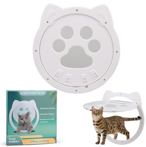 Puerta interior para gatos, puerta exterior, para mosquitera, para puertas, ventanas, con imán y candado (color blanco)
