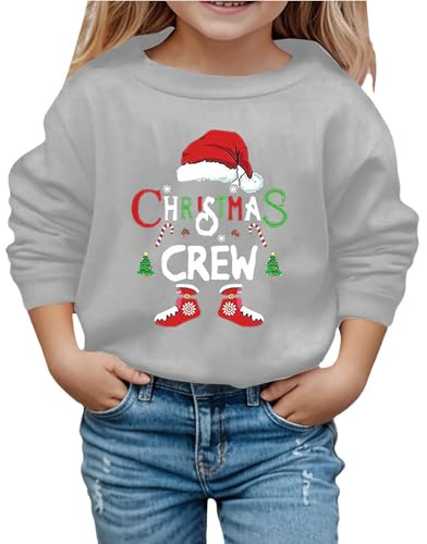 Generisch 2026 Jersey de Navidad de manga larga cuello redondo con letras impresas sudaderas ligeras blusa sudaderas con capucha, gris, 3-4 años