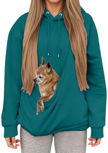Sweat à Capuche Femme avec Grande Poche Kangourou Fonctionnelle,Pull de Transport pour Chat et Chien,Sweatshirts pour Amoureux des Animaux domestiques (Dark Green, XXL)