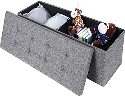 Dripex Folding Storage Ottoman Bench, Foldable Footstool, 110x38x38 cm | Storage Ottoman Box, Toy Chest, 120L Capacity, Comfy Sponge Bench, Space Saving, Linen Fabric