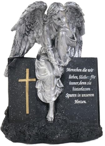 BURI sitzender Engel 27cm Grabschmuck wetterfest mit Spruch Trauergeschenk Trauer Schutzengel Figur Grabengel Gedenkstein Grabdeko Skulptur Deko Statue Dekoration Outdoor Grab dekorieren