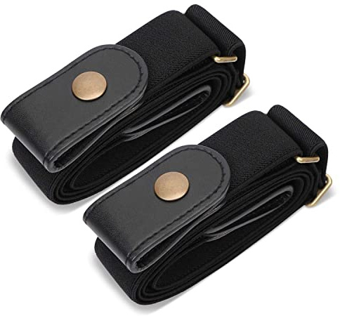 No Buckle Belts for Women and Men Elastic Stretch Invisible Belt Black 2 Pack,Size L