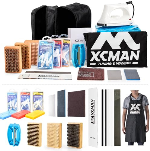 XCMAN Kit Completo per la Messa a Punto e la ceretta per Sci e Snowboard con Ferro da Stiro, Cera per Allenamento Sci, accordatore per Bordi, Ptex, Spazzola per ceretta da Sci, Raschietto per ceretta