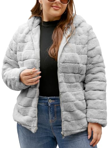 Geschallino Cappotto da donna in Pelliccia Sintetica Capispalla con Cappuccio Corto Giacca in Pile Sherpa Inverno 1801 Grigio M