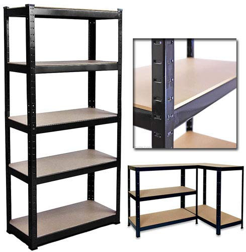 BRIEFNESS 5 Tier Super Strong Heavy Duty Metal Shelving Racking Unit 1500H 700W 300D 175kg Capacity Per Shelf Black For Garage Workshop Warehouse Shed Storage, 5 Year Warranty
