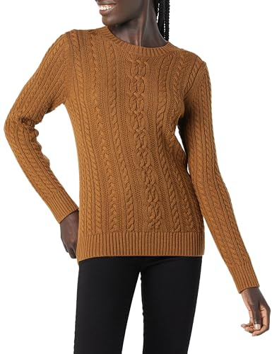 Amazon Essentials Suéter de Pescador de Manga Larga con Cuello Redondo para Mujer (Disponible en Talla Extragrande), marrón castaño Oscuro Jaspeado, Talla XXL
