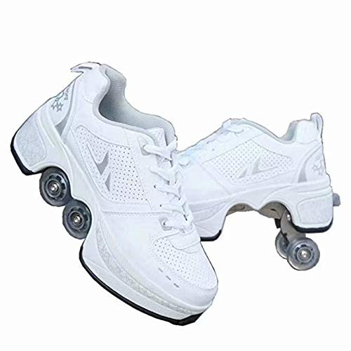 Rollschuhe für Damen, Quad Roller Skates für Kinder, Mädchen Schuhe mit Rollen, Unisex Schuhe mit Rollen, Roller Erwachsene Skates, Outdoor Sport Technologie Skateboards, weiße Skates, Kick Roller, 39
