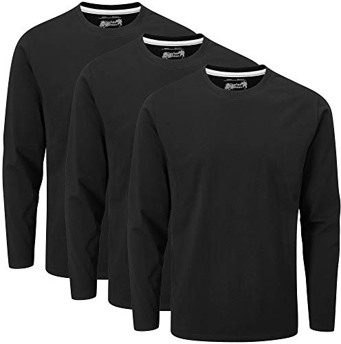 Charles Wilson Paquete de 3 T-Shirts à Manches Longues et Col Rond (L, Black (0822))