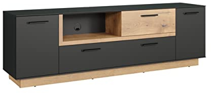 trendteam smart living - Synnax - TV-Schrank - Anthrazit/Evoke Eiche - Fernsehtisch auf einem Sockel - (BxHxT) 187 x 59 x 40 cm - offenes Fach mit Kabeldurchführung - kratzfest