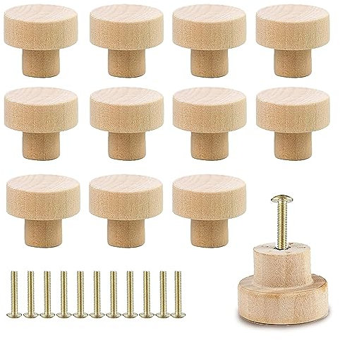 Gunwon 12pcs Wood Cabinet KnobsSet with Screws,WoodenDrawer Knobs,Round Shaped Natural Wooden Pull Handle,WoodenCabinet Knobs Wooden Knobsfor Cabinet,Cupboard,Furniture,Wardrobe,Kitchen(35mm)