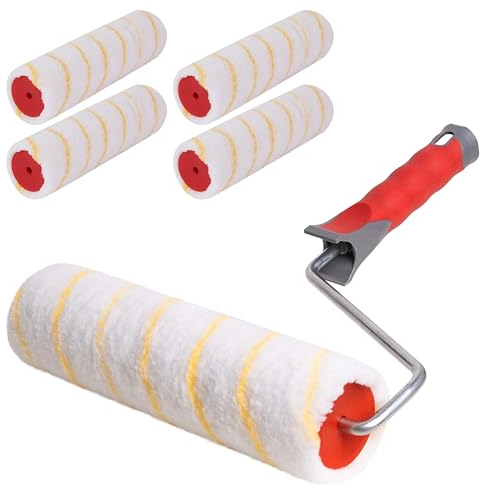 FOLTAPE Farbroller Set 5er - Malerrolle 25cm für großflächiges Streichen, Farbroller ideal für größere Flächen, Wände & Decken, Farbroller Wandfarbe mit stabilem Plastikgriff